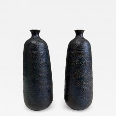 Japanese Craftsman Bronze Vases Black Volcanic Patinated Enamel Japan 1930s - 3373988