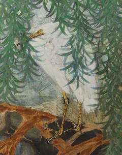 Japanese Eight Panel Screen Herons in Willow - 3703078