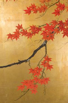 Japanese Four Panel Screen Buck and Doe with Autumn Maple on Gold - 1766823