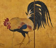 Japanese Four Panel Screen Family of Chickens - 3187217