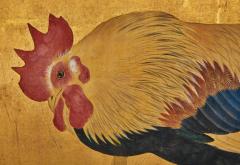 Japanese Four Panel Screen Family of Chickens - 3187244