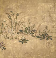 Japanese Four Panel Screen Garden Landscape with Poppies - 4358669