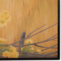 Japanese Four Panel Screen Japanese Tree Sparrows on Drying Stacks - 3164811