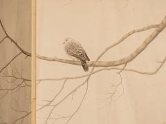 Japanese Four Panel Screen Lone Dove - 4187683