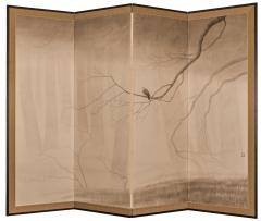 Japanese Four Panel Screen Lone Dove - 4187685