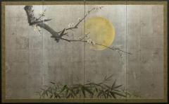 Japanese Four Panel Screen Moonlit Plum in Bloom with Bamboo  - 1353895