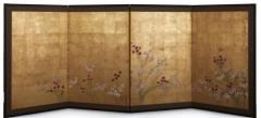 Japanese Four Panel Screen Nadeshiko on Gold Leaf - 3096227