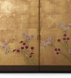 Japanese Four Panel Screen Nadeshiko on Gold Leaf - 3096231