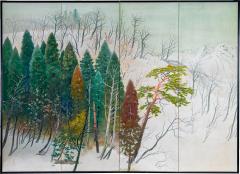 Japanese Four Panel Screen Snowy Mountain Landscape - 3312915