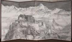 Japanese Four Panel Screen Tibetan Mountain Monastery - 3257669