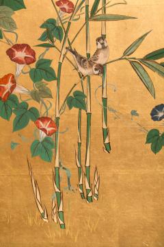 Japanese Four Panel Screen Young Bamboo and Morning Glory - 414755