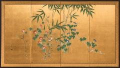 Japanese Four Panel Screen Young Bamboo and Morning Glory - 414761