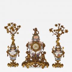 Japanese Imari porcelain and gilt bronze clock set - 3520688