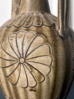 Japanese Ko Seto Stoneware Ewer with Carved Chrysanthemum Design - 2836709
