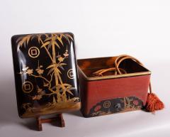 Japanese Lacquer Box with Bamboo Plum and Family Crest - 963100