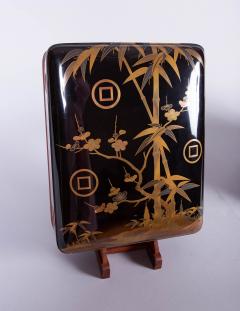 Japanese Lacquer Box with Bamboo Plum and Family Crest - 963102