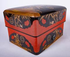 Japanese Lacquer Box with Bamboo Plum and Family Crest - 963107