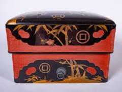 Japanese Lacquer Box with Bamboo Plum and Family Crest - 963108