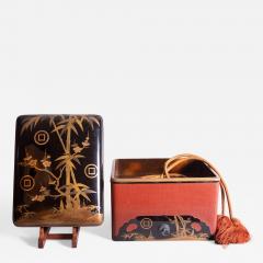 Japanese Lacquer Box with Bamboo Plum and Family Crest - 965128