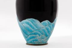 Japanese Meiji Cloisonn Enamel Ginbari Vase Green Dragon by Kumeno Teitaro - 4556599