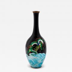 Japanese Meiji Cloisonn Enamel Ginbari Vase Green Dragon by Kumeno Teitaro - 4556667