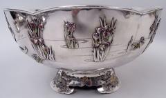 Japanese Meiji Enamel Centerpiece Bowl with Irises Water Lilies - 4542873