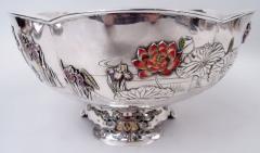 Japanese Meiji Enamel Centerpiece Bowl with Irises Water Lilies - 4542874