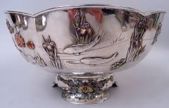 Japanese Meiji Enamel Centerpiece Bowl with Irises Water Lilies - 4542875