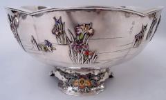 Japanese Meiji Enamel Centerpiece Bowl with Irises Water Lilies - 4542876