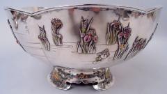 Japanese Meiji Enamel Centerpiece Bowl with Irises Water Lilies - 4542877