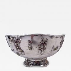 Japanese Meiji Enamel Centerpiece Bowl with Irises Water Lilies - 4545996