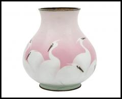 Japanese Meiji Era Wireless Cloisonne Pink Crane Enamel Vase - 3901641