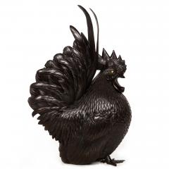Japanese Meiji Period Pair of Bronze Sculptures Okimono of Rooster Hen - 4514050