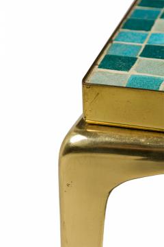 Japanese Mid Century Murano Glass Blue Tile Top Brass End Side Table - 3170066