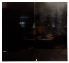 Japanese Mid Century Two Panel Lacquer Screen with Mountain Sunrise c 1950 - 4703949
