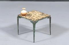Japanese Modern Brass Murano Mosaic Tile Top Side Table - 4747307