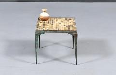 Japanese Modern Brass Murano Mosaic Tile Top Side Table - 4747308