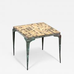 Japanese Modern Brass Murano Mosaic Tile Top Side Table - 4747453