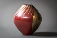 Japanese Modern Showa Period Brilliant Red and Silver Bronze Vase - 1511593