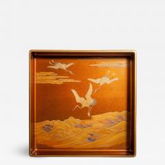 Japanese Nashiji Lacquer Tray With Crane and Wave Design - 1636230