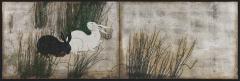 Japanese Screen 19th Century Tea ceremony Screen Rabbits Horsetail Reeds  - 3591784