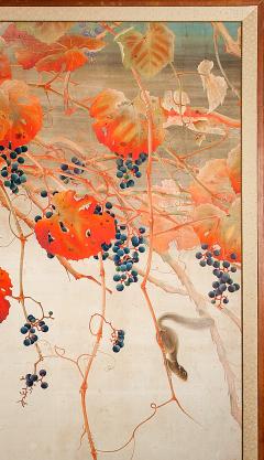 Japanese Screen Autumnal Grape Arbor with Squirrel - 327710