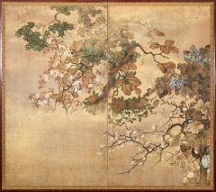 Japanese Screen Floral Landscape with Gold Dust - 321325