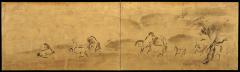 Japanese Screen Late 17th early 18th Century Two panel Horses  - 3591779