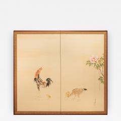 Japanese Screen Rooster Hen and Chicks - 333639