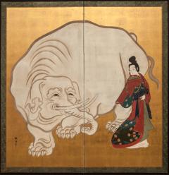 Japanese Screen White Elephant and a Beauty - 335509