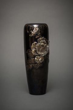 Japanese Shakudo Vase With Peonies - 4687650
