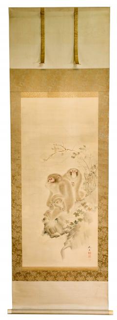 Japanese Silk Scroll Painting of Moneys Edo Period Mori Tetsuzan - 2118822