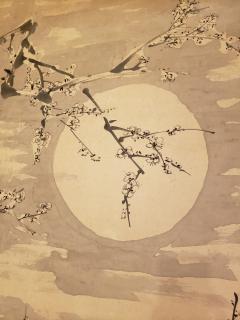 Japanese Single Panel Painting Moon and Plum Design Winter Scene  - 1964301