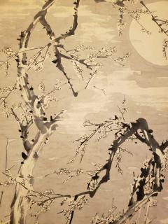 Japanese Single Panel Painting Moon and Plum Design Winter Scene  - 1964317